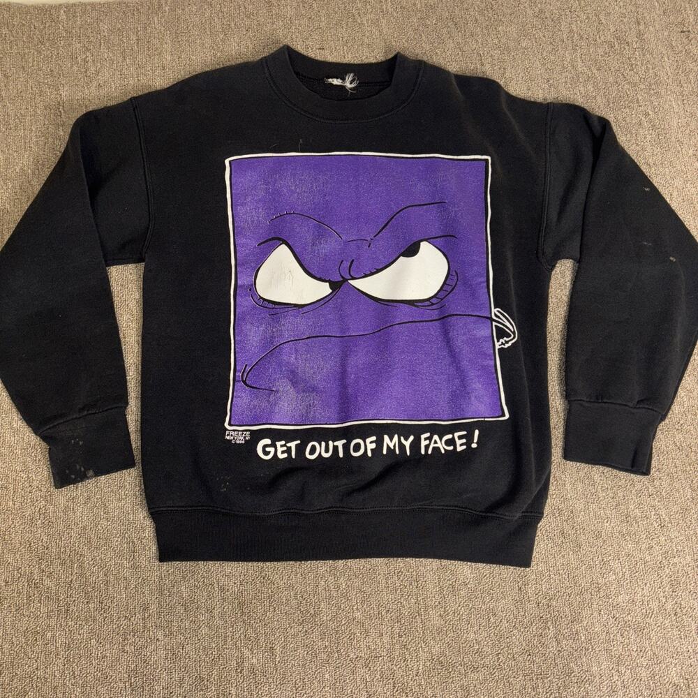 Get Out Of My Face 1996 FREEZE Sweatshirt Purple Medium Black 20x24